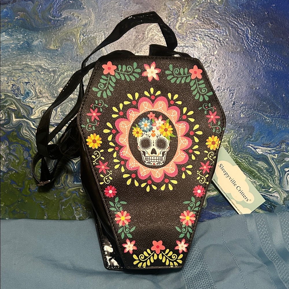 Steampunk Couture Black Floral Skull Backpack